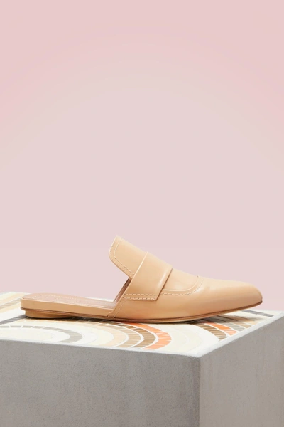 Shop Marni Leather Pointed-toe Slippers In Tan