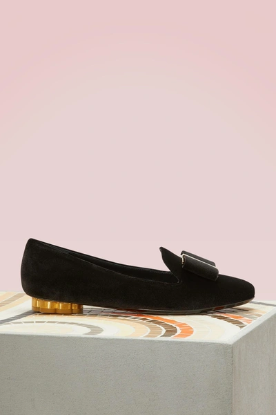 Shop Ferragamo Sarno Velvet Loafers In Black