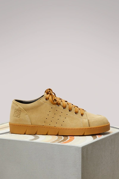 Shop Loewe Suede Leather Sneakers In Gold