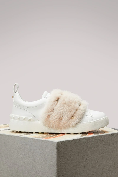 Shop Valentino Mink Studded Sneakers In Powder