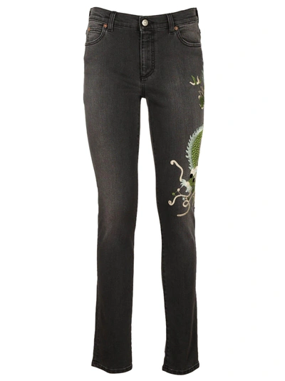 Shop Gucci Skinny Dragon Jeans In Black