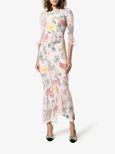 Shop Preen By Thornton Bregazzi Agnes Floral Print Fitted Dress In Pink/purple