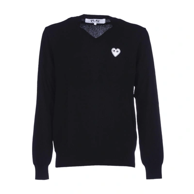 Shop Comme Des Garçons Play V-neck Pullover In Black