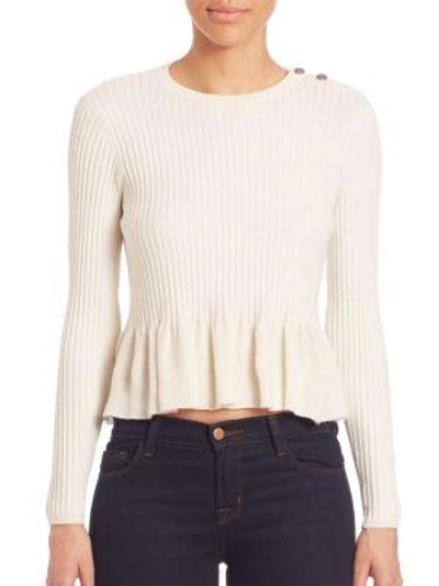 Shop Rebecca Taylor Ribbed Peplum Top In Chalk