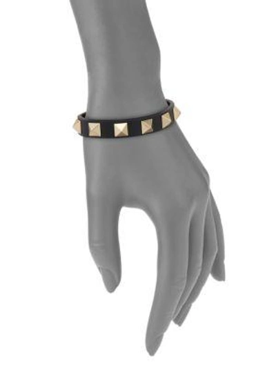Shop Valentino Rockstud Leather Bracelet In Dark Pink