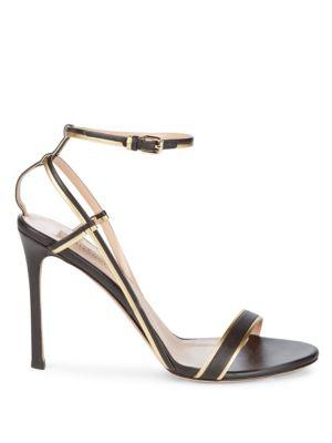 Valentino Garavani Strappy Open Toe Sandals In Black Gold | ModeSens