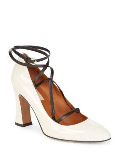 Shop Valentino Pantent Leather Ankle Strap Pump In Ivory