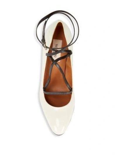 Shop Valentino Pantent Leather Ankle Strap Pump In Ivory
