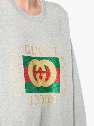 Shop Gucci Grey Glitter Logo Sweatshirt