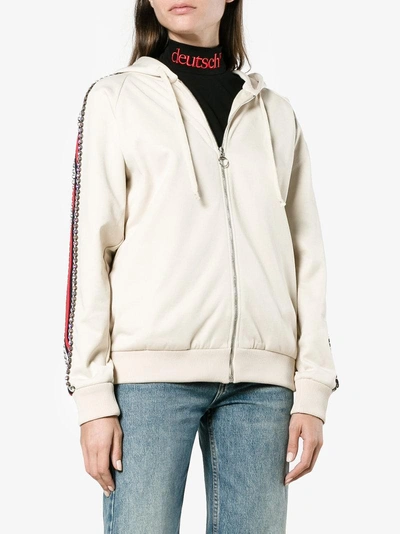 Shop Gucci Ivory Crystal Embellished Jersey Hoodie