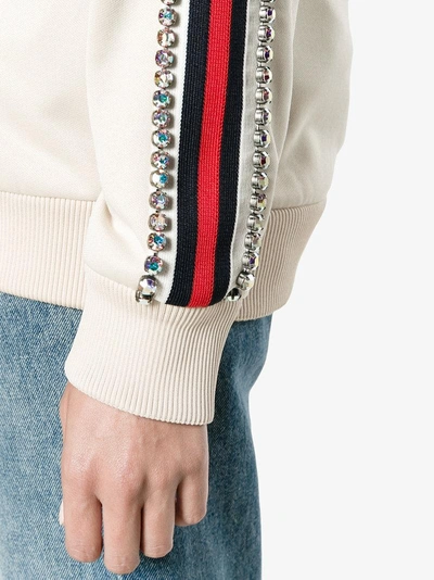 Shop Gucci Ivory Crystal Embellished Jersey Hoodie