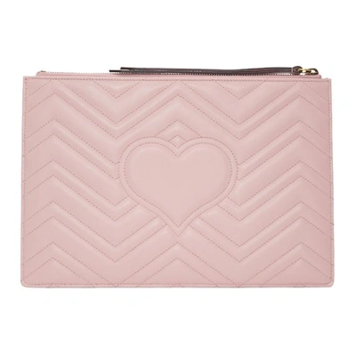 Shop Gucci Pink Gg Marmont 2.0 Pouch In 5909 Perfect Pink