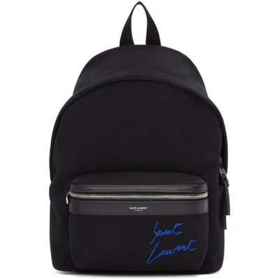 Shop Saint Laurent Black Embroidered Mini City Backpack In 1093 Black/blue