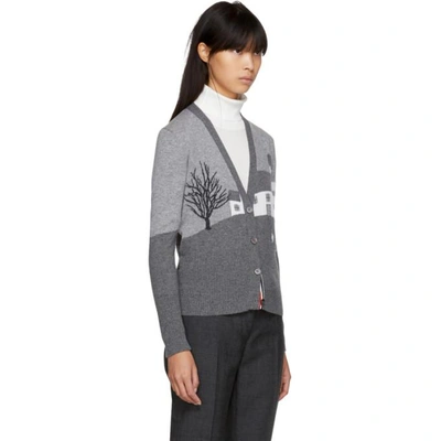 Shop Thom Browne Grey Cashmere Barn House Classic V-neck Cardigan