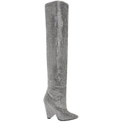 Saint Laurent Niki Swarovski Crystal-embellished Leather Knee Boots In  White | ModeSens