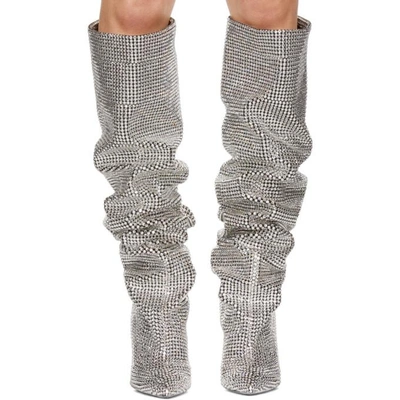 Shop Saint Laurent Black Crystal Niki Over-the-knee Boots