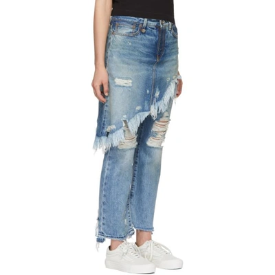 Shop R13 Blue Double Classic Shredded Hem Jeans In Jasper W/ R