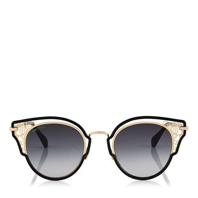Shop Jimmy Choo Dhelia Black And Rose Gold Metal Sunglasses In E9o Dark Grey Shaded