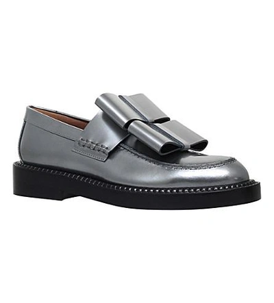 Shop Marni Double Bow Metallic-leather Loafers In Pewter