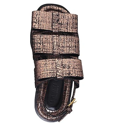 Shop Marni Triple Bow Metallic-leather Sandals In Bronze