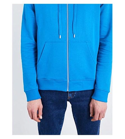Shop Kenzo Logo-print Cotton-jersey Hoody In Duck Blue