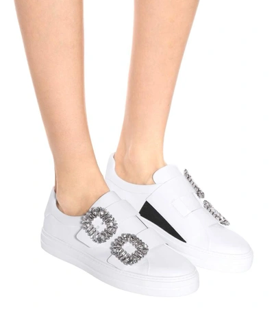 Shop Roger Vivier Sneaky Viv Leather Sneakers In White