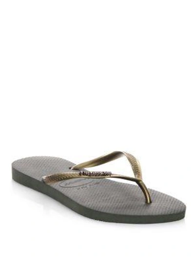 Shop Havaianas Textured Rubber Thong Flip-flops In Olive