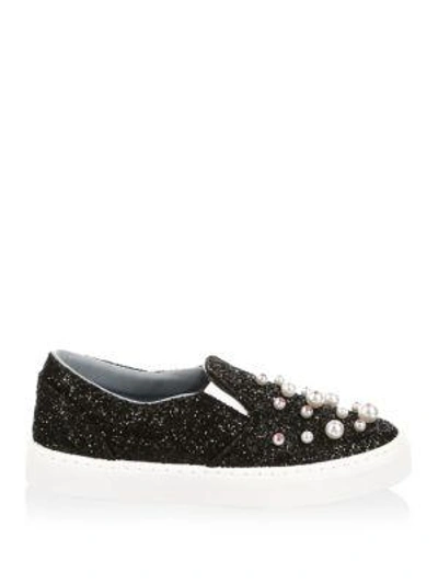 Shop Chiara Ferragni Glitter Slip-on Sneakers In Black