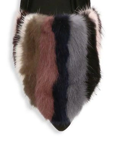 Shop Rebecca Minkoff Amelie Suede And Striped Mink Fur Flats In Multi