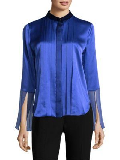 Shop Elie Tahari Izarra Pleated Silk Blouse In Mystic Grape