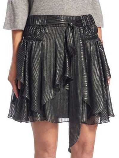 Shop Halston Heritage Flounce Pull-on Mini Skirt In Black Gunmetal