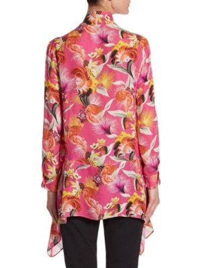 Shop Mary Katrantzou Silk Floral-print Top In Toucan Fuschia