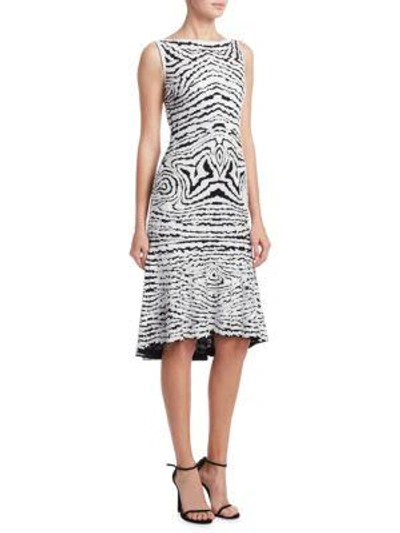 Shop Naeem Khan Silk Boatneck Sequin Flounce Dress In Black White