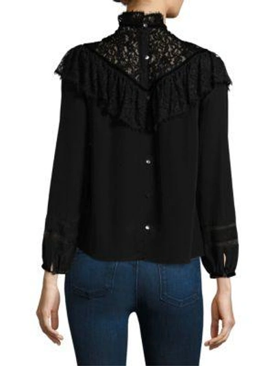 Shop Rebecca Taylor Long-sleeve Lace Top In Black