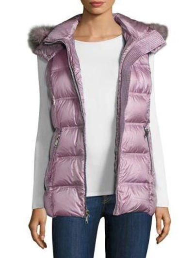 Shop Andrew Marc Claire Fox Fur-trim Puffer Vest In Blush