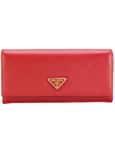 Shop Prada Classic Continental Wallet - Red