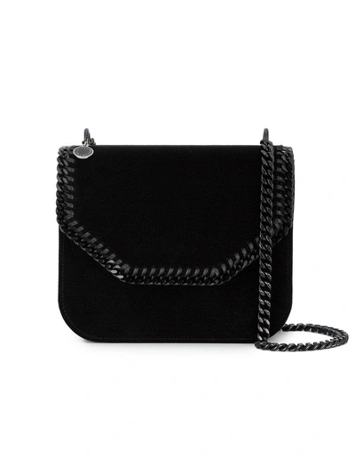 Shop Stella Mccartney Black Velvet Falabella Shoulder Bag