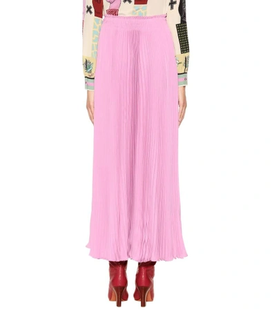 Shop Valentino Pleated Silk Skirt In Pink
