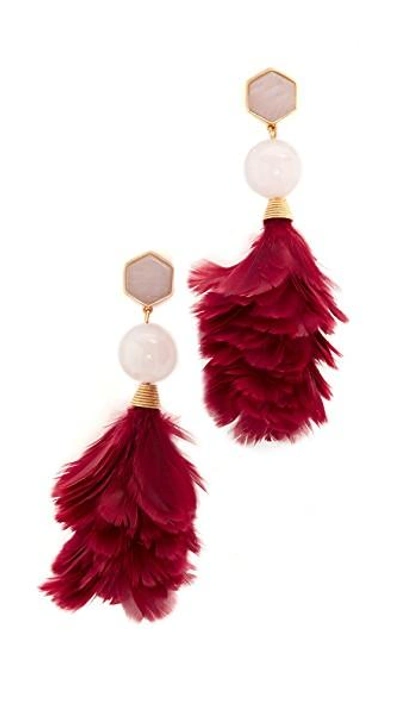 Shop Tory Burch Feather Drop Earrings In Tuscan Wine/pink Quartz