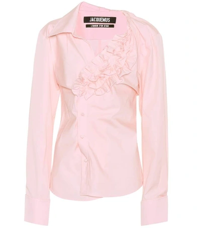 Shop Jacquemus Asymmetric Cotton Shirt In Pink