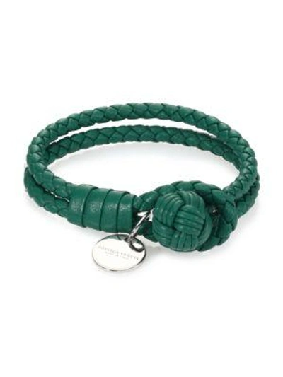 Shop Bottega Veneta Intrecciato Leather Double-row Wrap Bracelet In Green