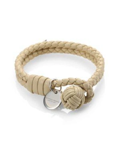 Shop Bottega Veneta Intrecciato Leather Double-row Wrap Bracelet In Ivory