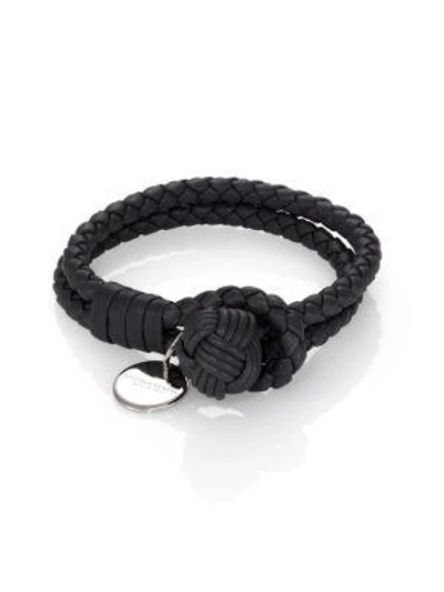 Shop Bottega Veneta Intrecciato Leather Double-row Wrap Bracelet In Light Grey