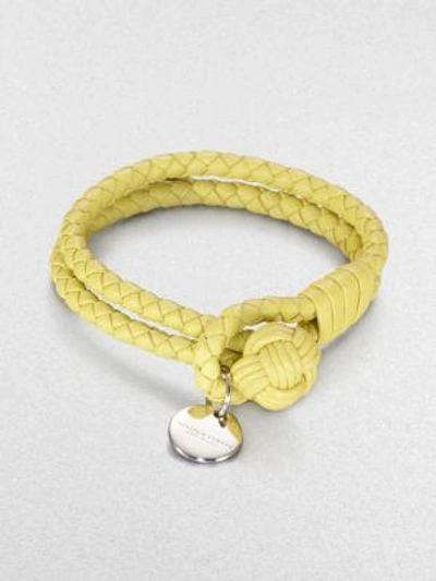 Shop Bottega Veneta Intrecciato Leather Double-row Wrap Bracelet In Yellow