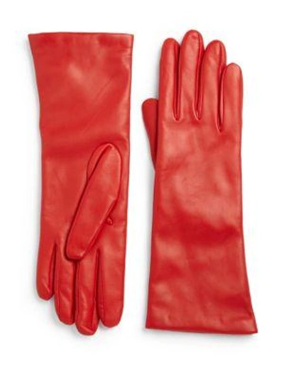 Shop Saks Fifth Avenue Women's Cashmere-lined Leather Gloves In Red