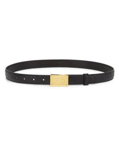 Shop Prada Skinny Saffiano Leather Belt In Black