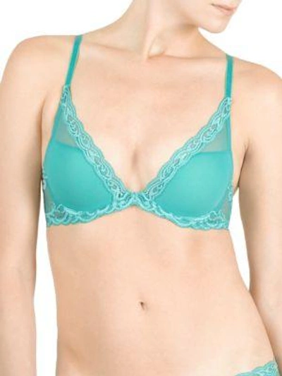 Shop Natori Foundations Feathers Contour Plunge Bra In Turquoise