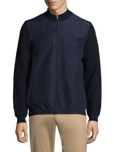 Shop Lacoste Zip-up Cotton Sweater In Navy