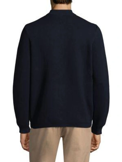 Shop Lacoste Zip-up Cotton Sweater In Navy