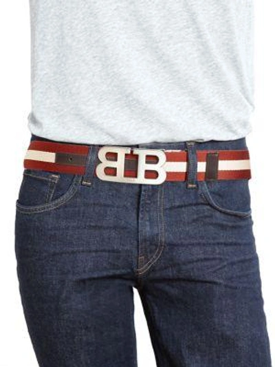 Shop Bally Mirror B Striped Belt In Red-multi